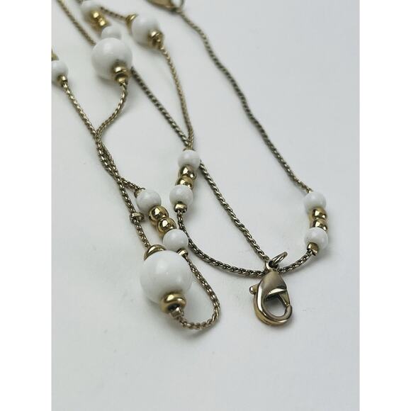 Liz Claiborne Gold Tone White Ball Bead Long Chain Necklace Station 80s Lobster - Picture 6 of 15